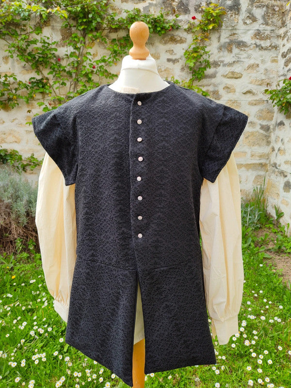 Pourpoint médiéval ou Renaissance en jacquard noir