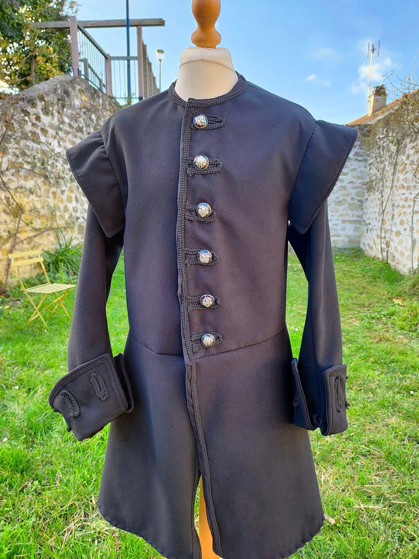 Veste XVIII eme siècle, veste pirate noire en laine