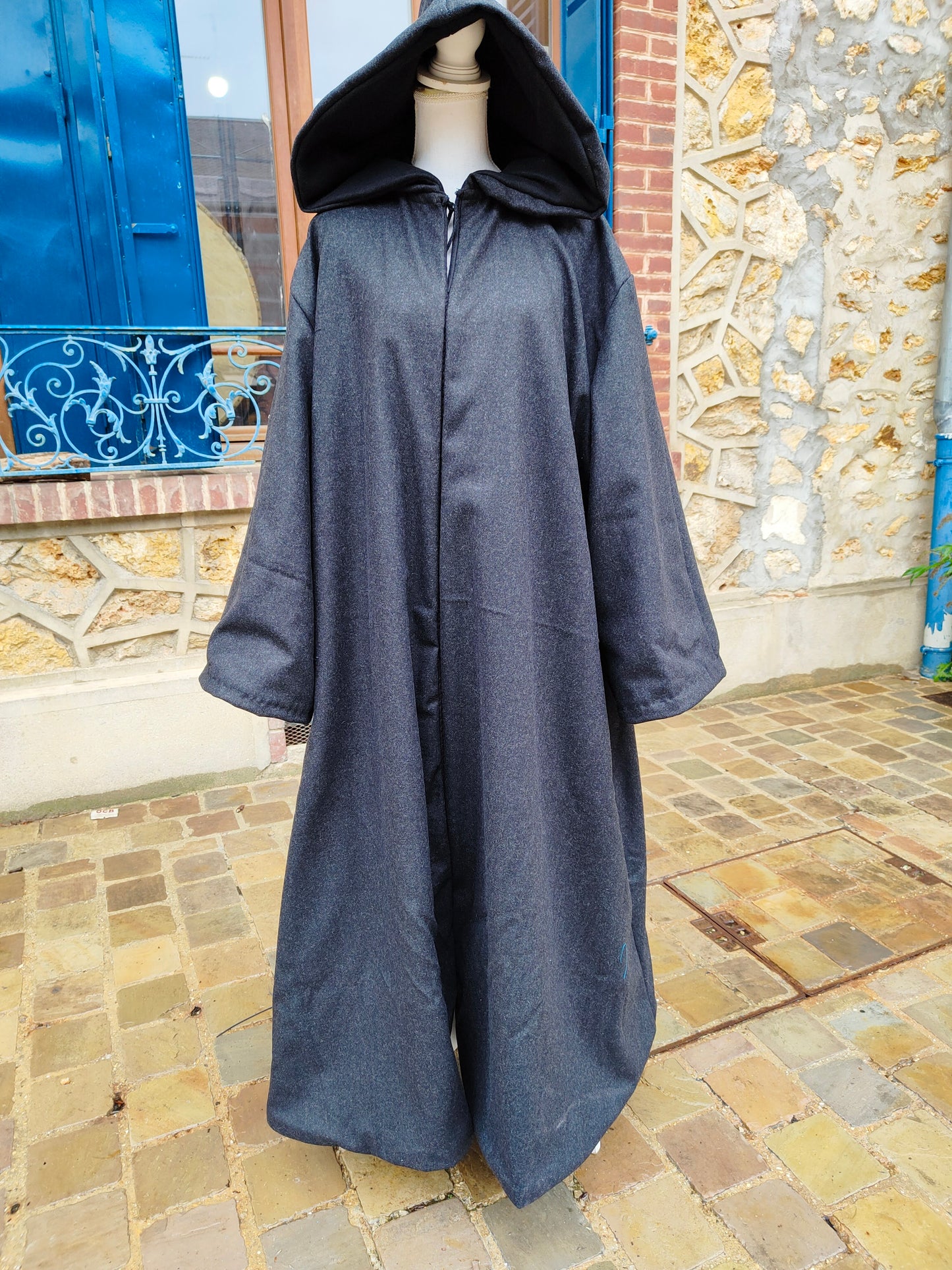 Pelisson en laine cachemire, manteau médiéval long à capuche