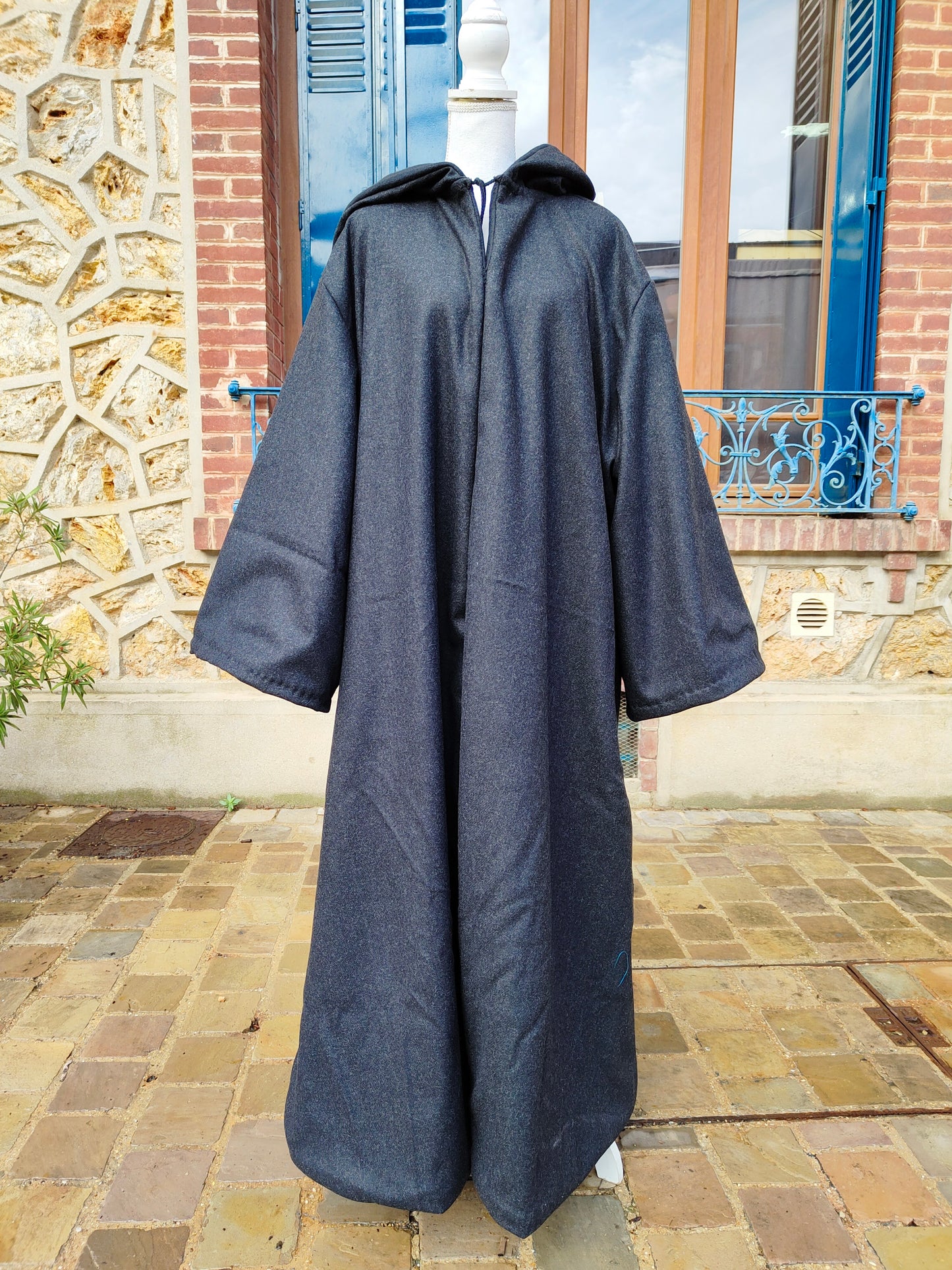 Pelisson en laine cachemire, manteau médiéval long à capuche