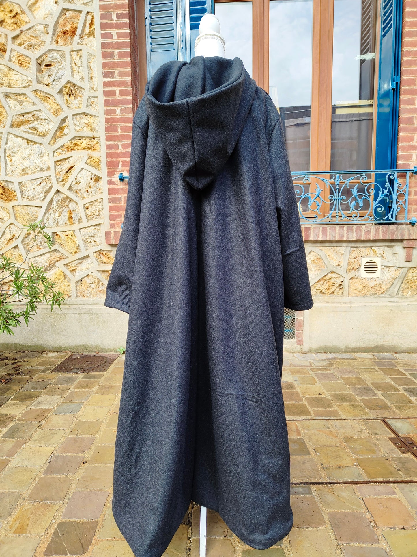 Pelisson en laine cachemire, manteau médiéval long à capuche