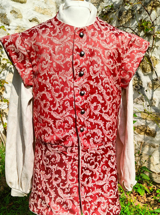 Veste pourpoint Renaissance en jacquard rouge