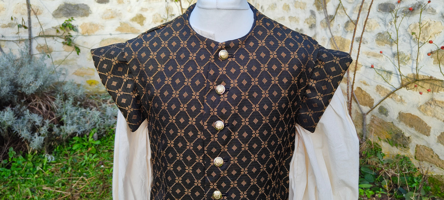 Pourpoint en jacquard noir et doré doublé en lin