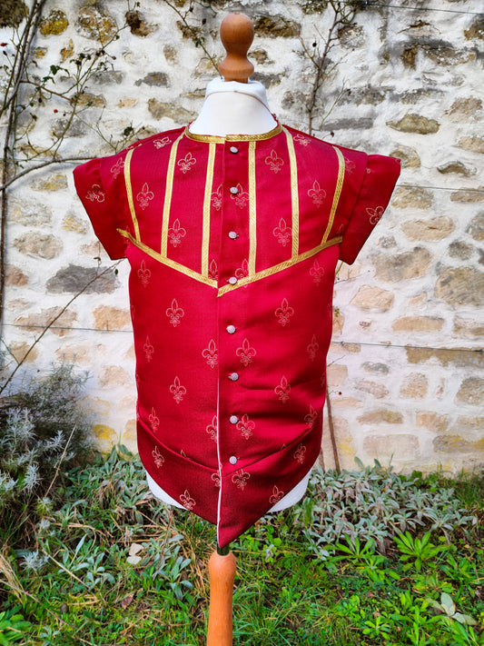 Pourpoint à petites basques à motif fleurs de lys, costume Renaissance ou médiéval tardif