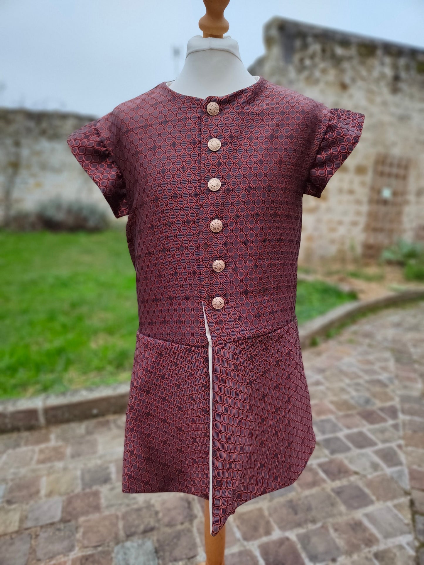 Veste pourpoint médiéval ou Renaissance en jacquard cuivré