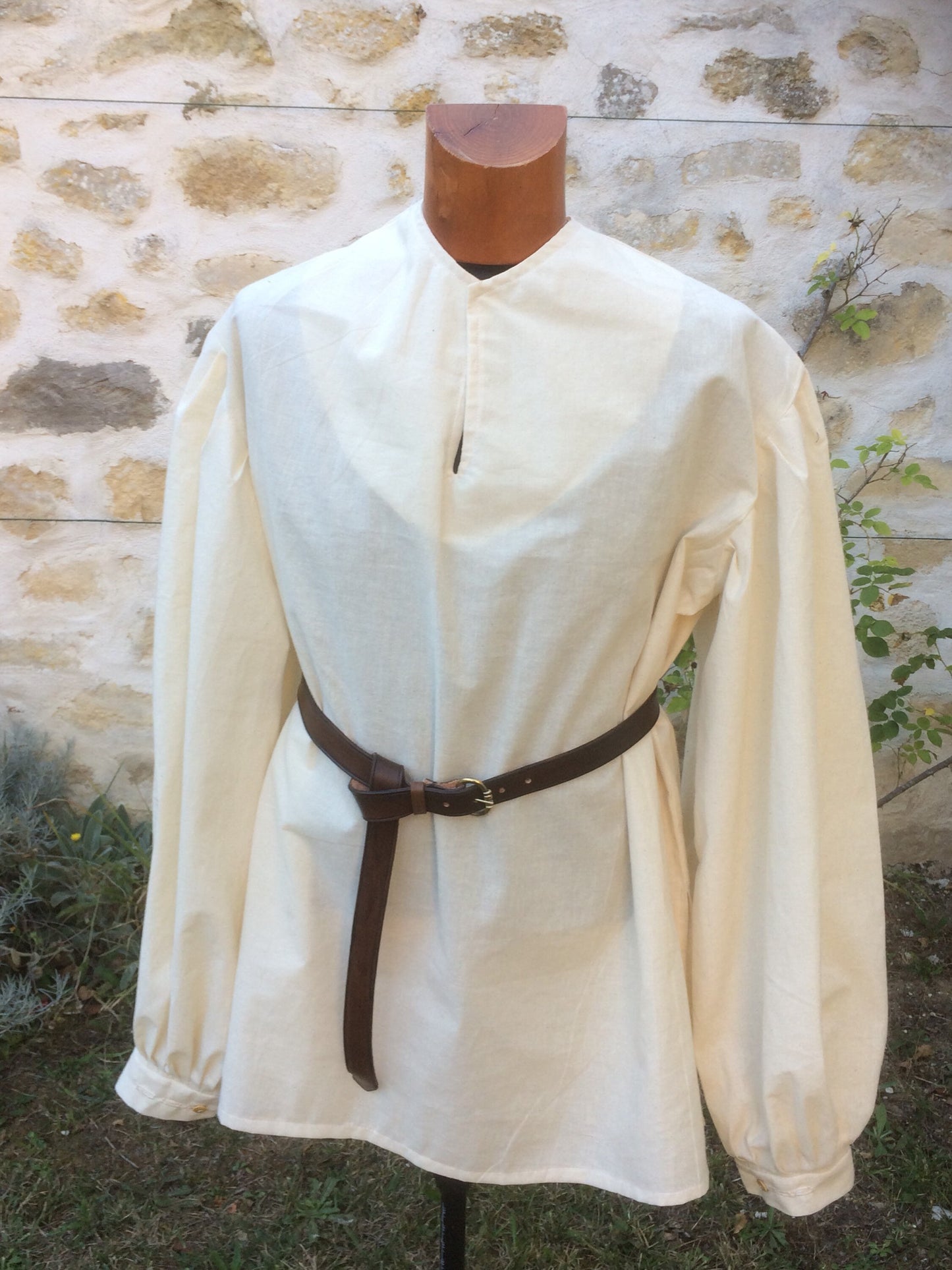 Chemise médiévale pour homme en coton écru, chemise pirate ou tunique médiévale, corsaire, Renaissance