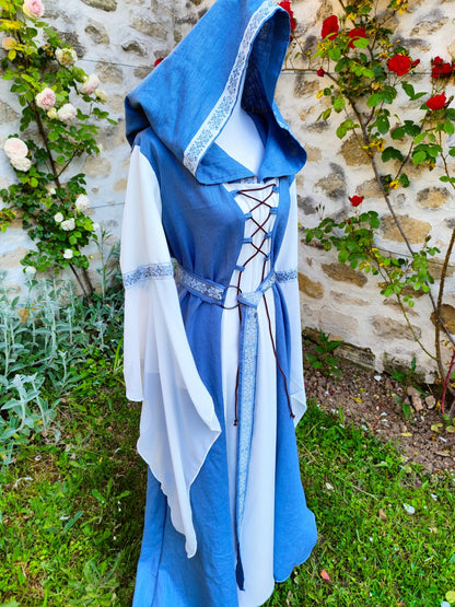 Robe médiévale ou elfique en lin bleu et jersey taille unique 38/48 !