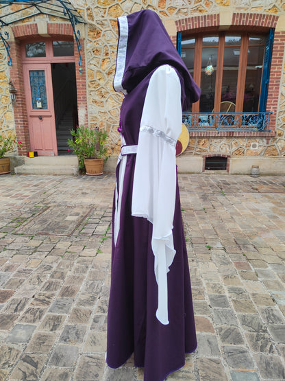 Robe médiévale ou elfique violet et écrue taille unique du 38 au 46