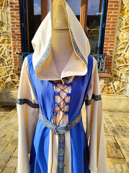 Robe médiévale pour femme en coton avec joli galon, laçages, taille unique du 38 au 44