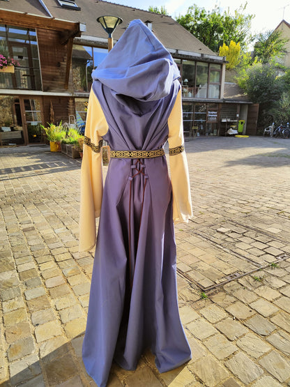 Robe bleue et écrue en coton, costume médiéval pour femme, taille unique 38/44