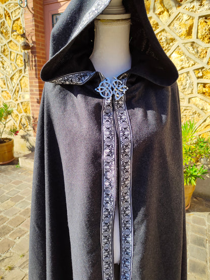 Cape médiévale ou viking en laine cachemire fine gris anthracite pour homme ou femme