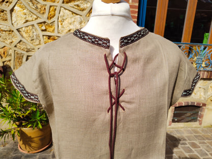Tunique médiévale, viking ou elfique en lin beige