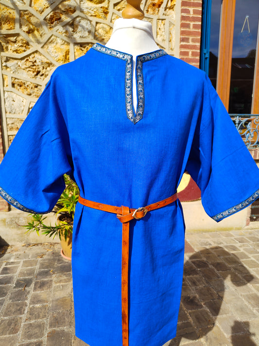 Tunique médiévale ou viking en lin cobalt