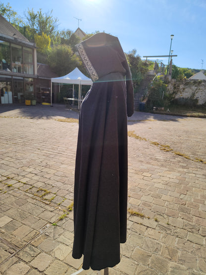 Cape médiévale ou viking en laine cachemire fine gris anthracite pour homme ou femme