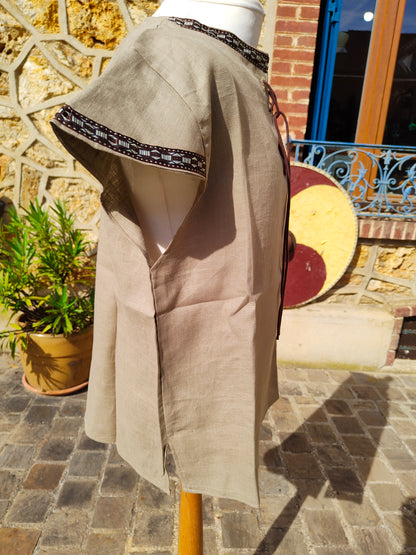 Tunique médiévale, viking ou elfique en lin beige