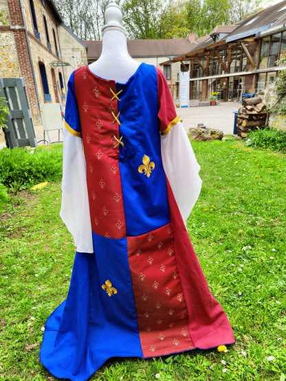 Robe armoiries fleurs de lys, évocation XIVe siècle taille 40/44