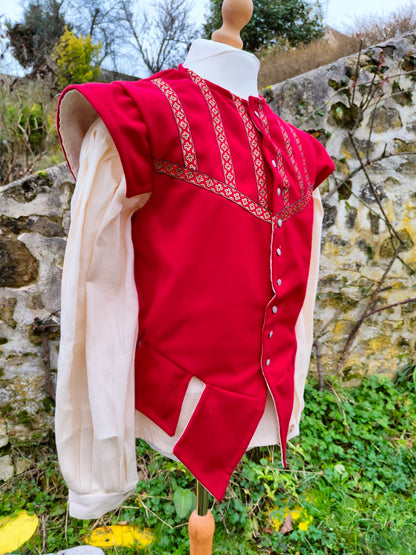 Pourpoint, veste médiévale ou Renaissance pour homme en lainage rouge